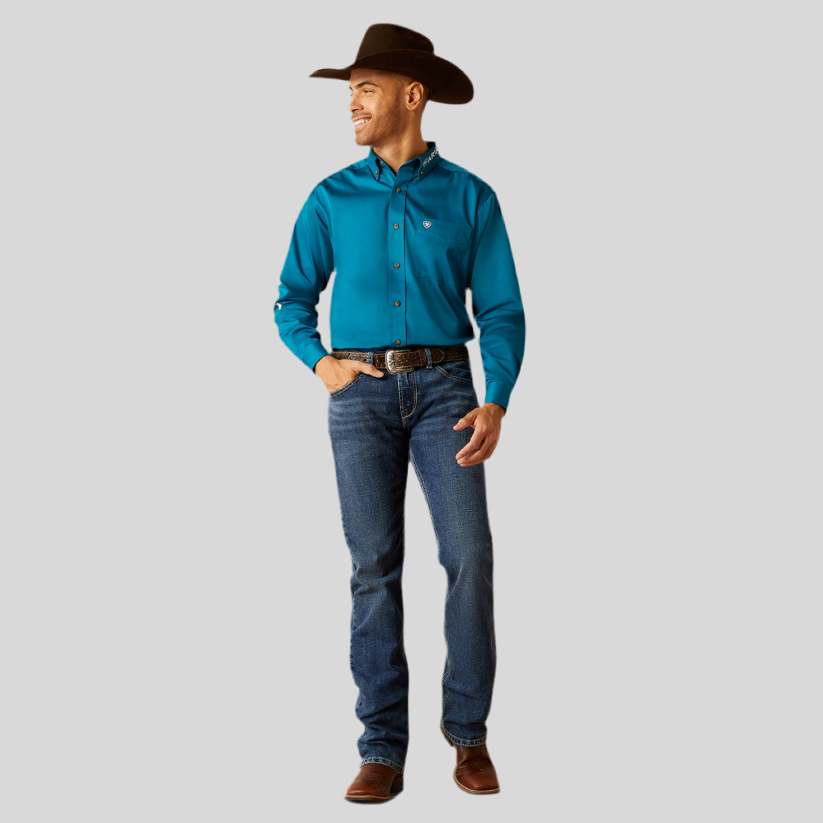 Camisa Ariat Team Logo Twill Turquesa Corte Clásico 10052825