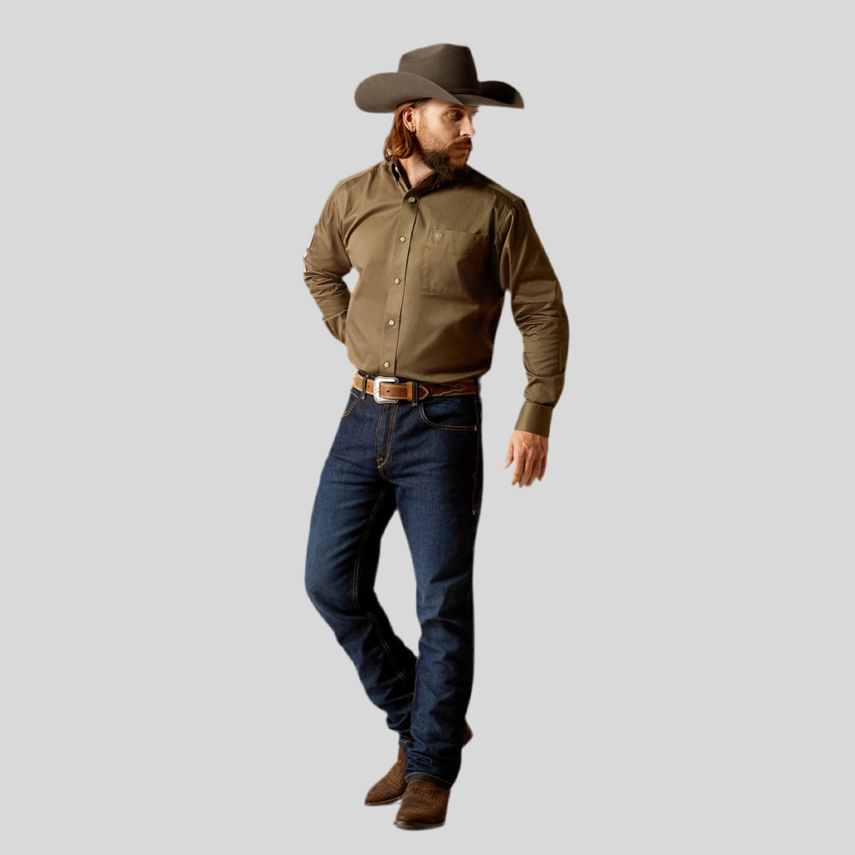 Camisa Ariat Team Logo Twill Verde Oliva Corte Clásico 10052824
