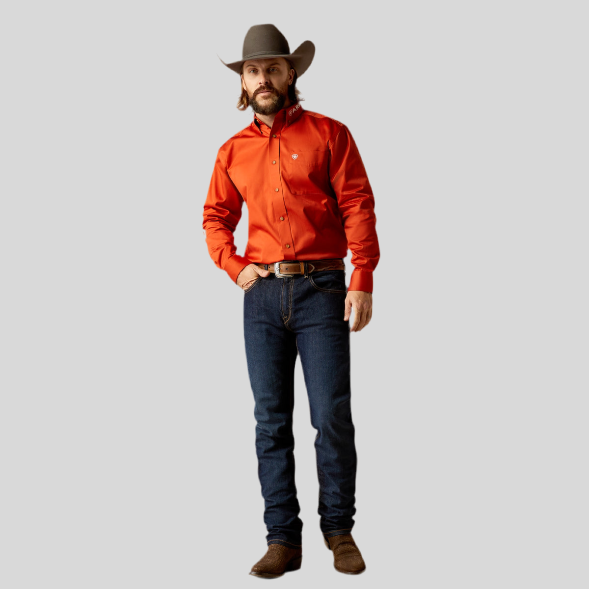 Camisa Ariat Team Logo Twill Naranja Corte Clásico 10052823