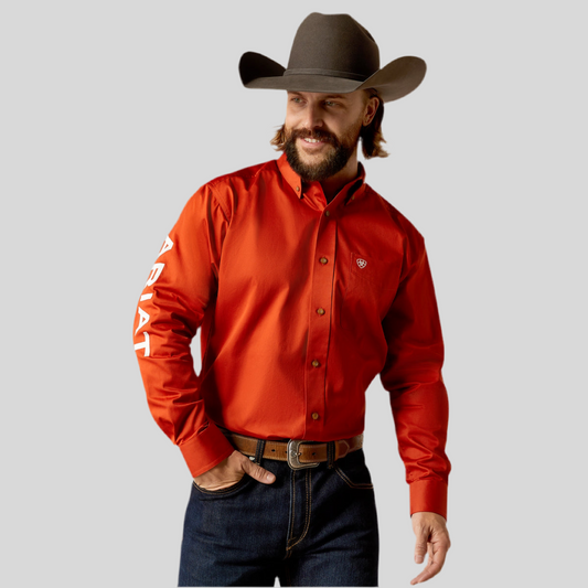 Camisa Ariat Team Logo Twill Naranja Corte Clásico 10052823