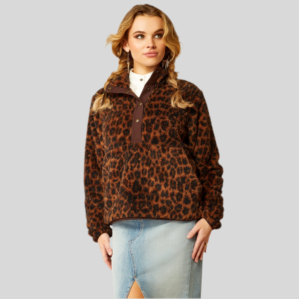 Berber Snap Front SWTSHRT Lila Leopard 10053009