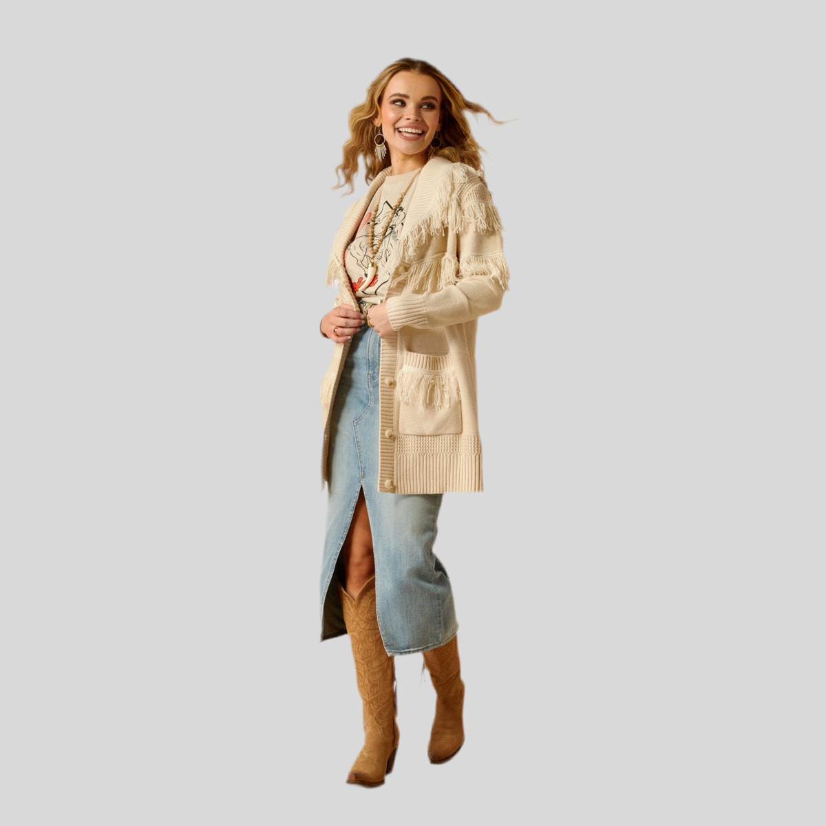 Suéter Ariat Luz Fringe Summer Sand