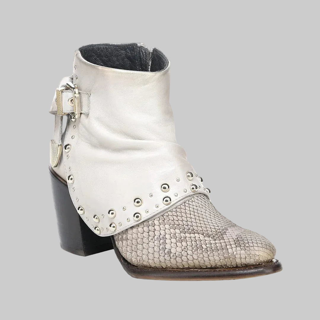 Botin Cuadra Pitón Belly Velvet Taupe 4V22PM