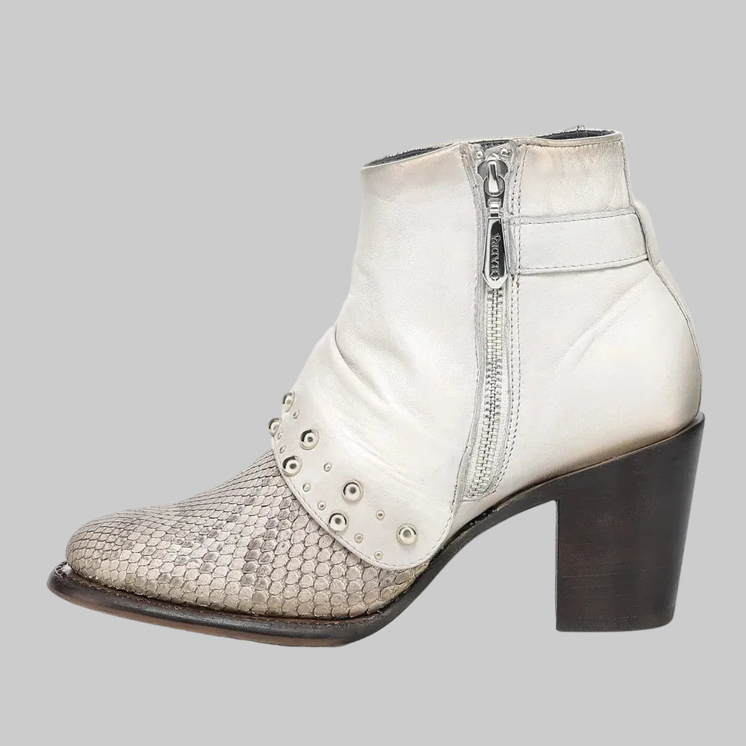 Botin Cuadra Pitón Belly Velvet Taupe 4V22PM