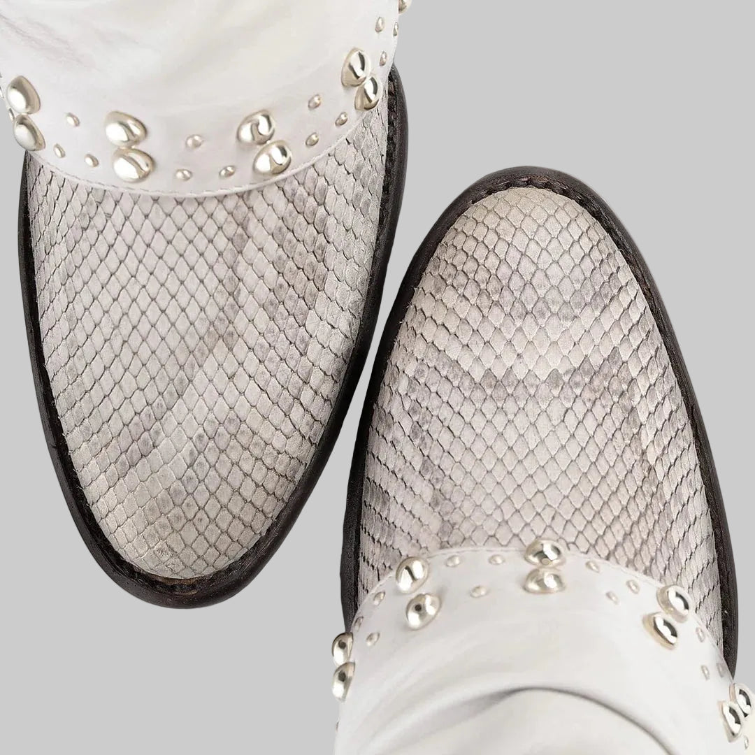 Botin Cuadra Pitón Belly Velvet Taupe 4V22PM