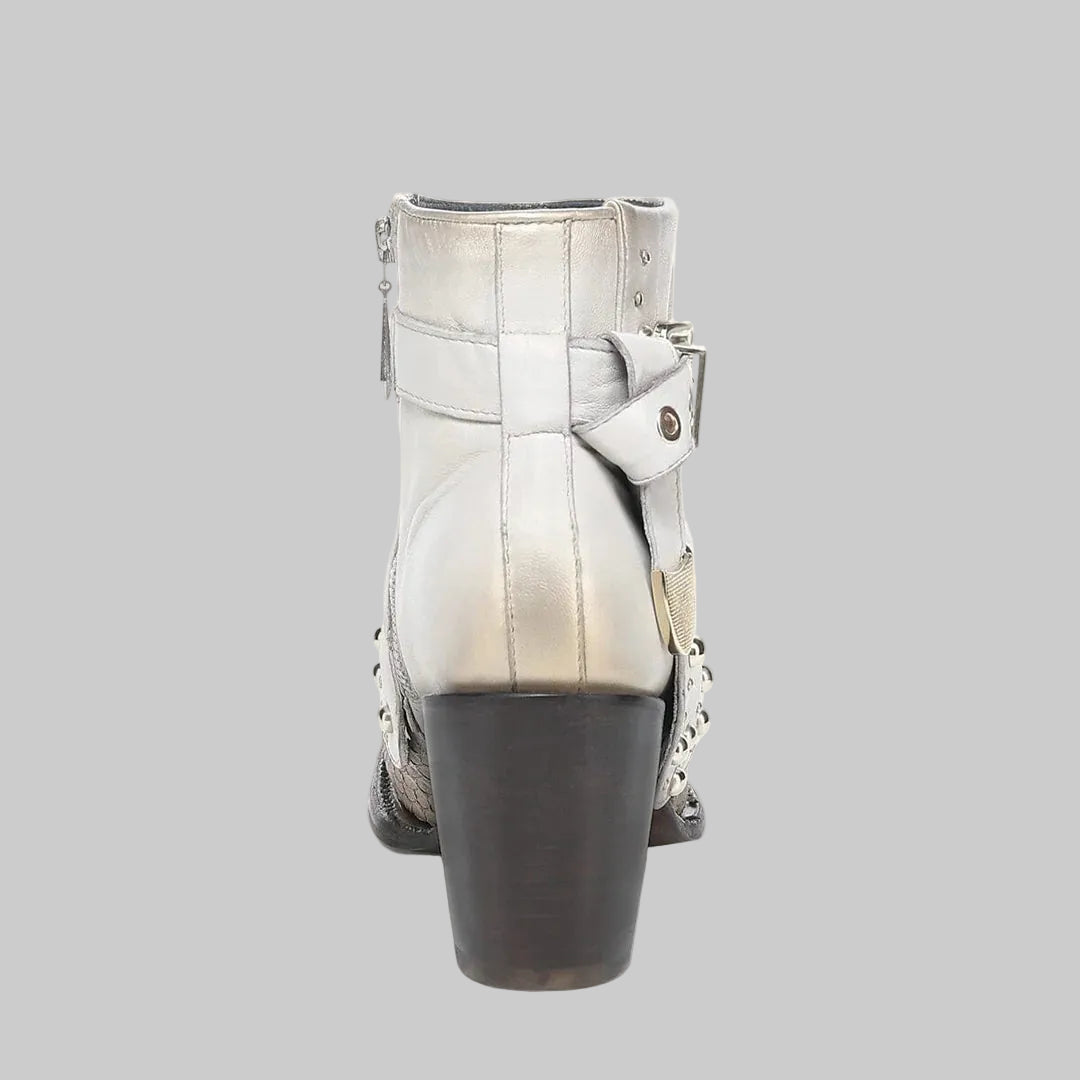 Botin Cuadra Pitón Belly Velvet Taupe 4V22PM